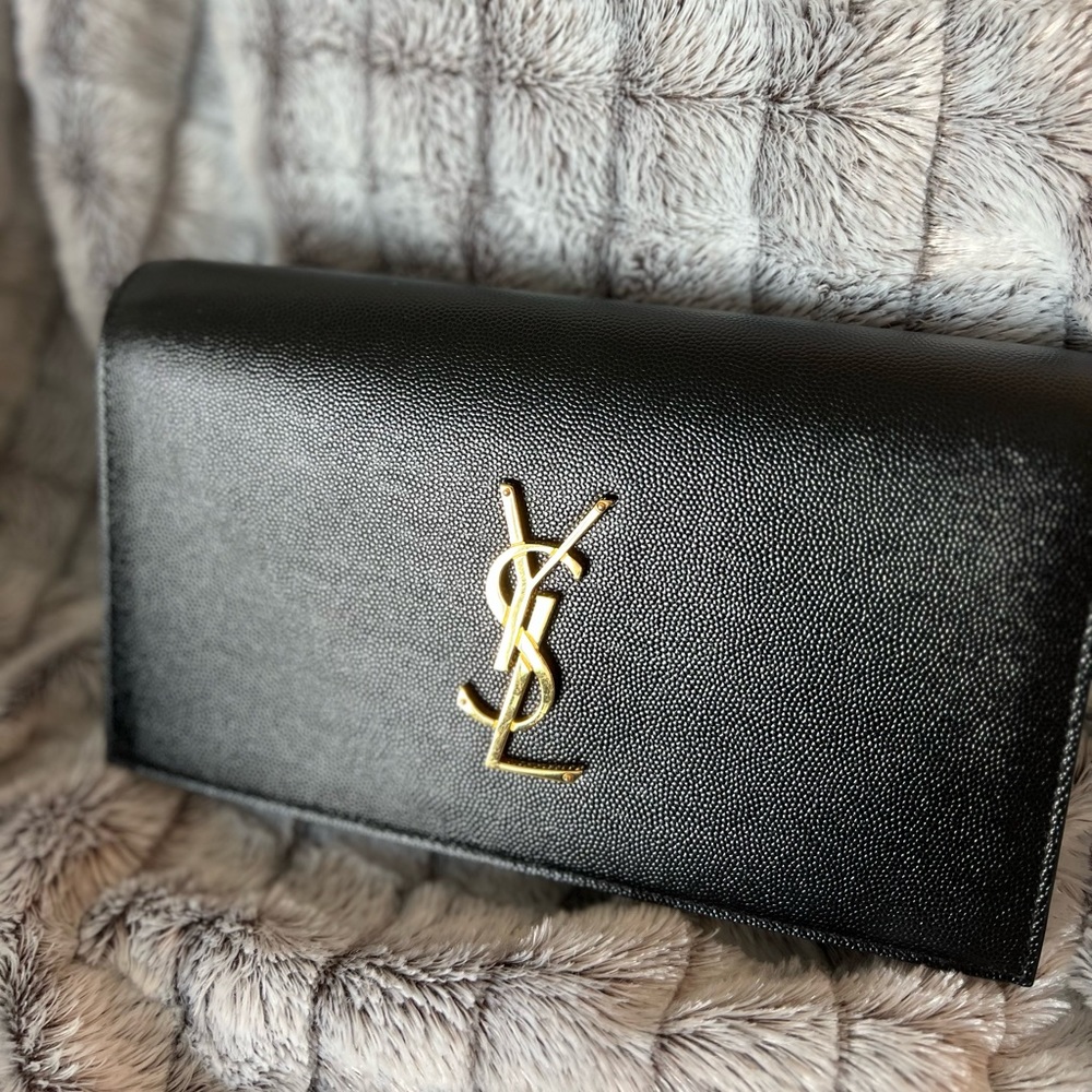 YSL Black Clutch Grain De Poudre